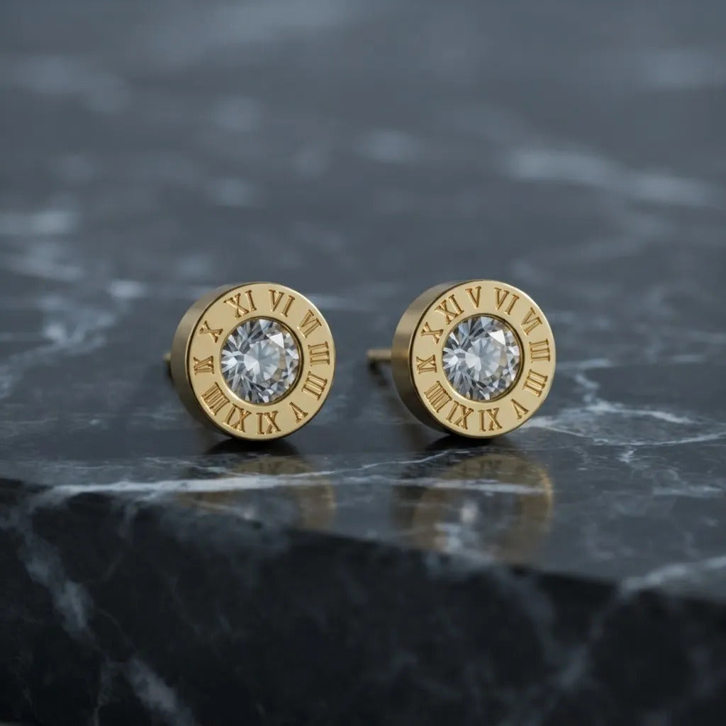 Aros Greek 8 mm Dorados con Zirconia