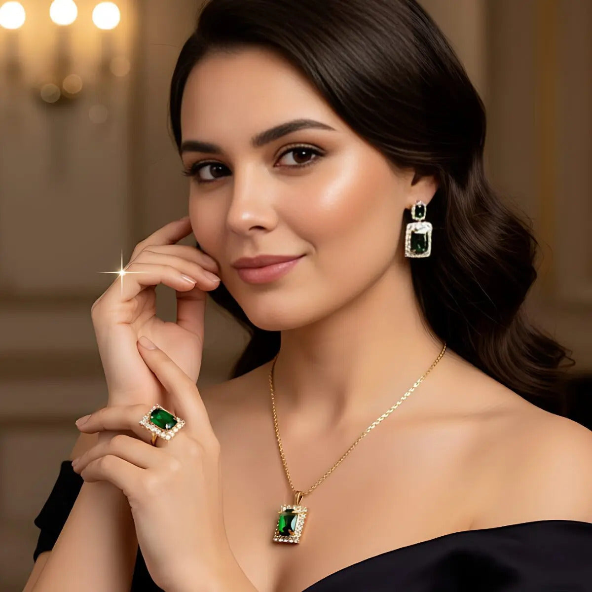 Set Esmeralda — Collar, Aros y Anillo