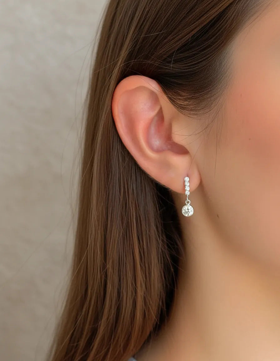 Aros Colgantes con Cubic Redondo en Plata 925