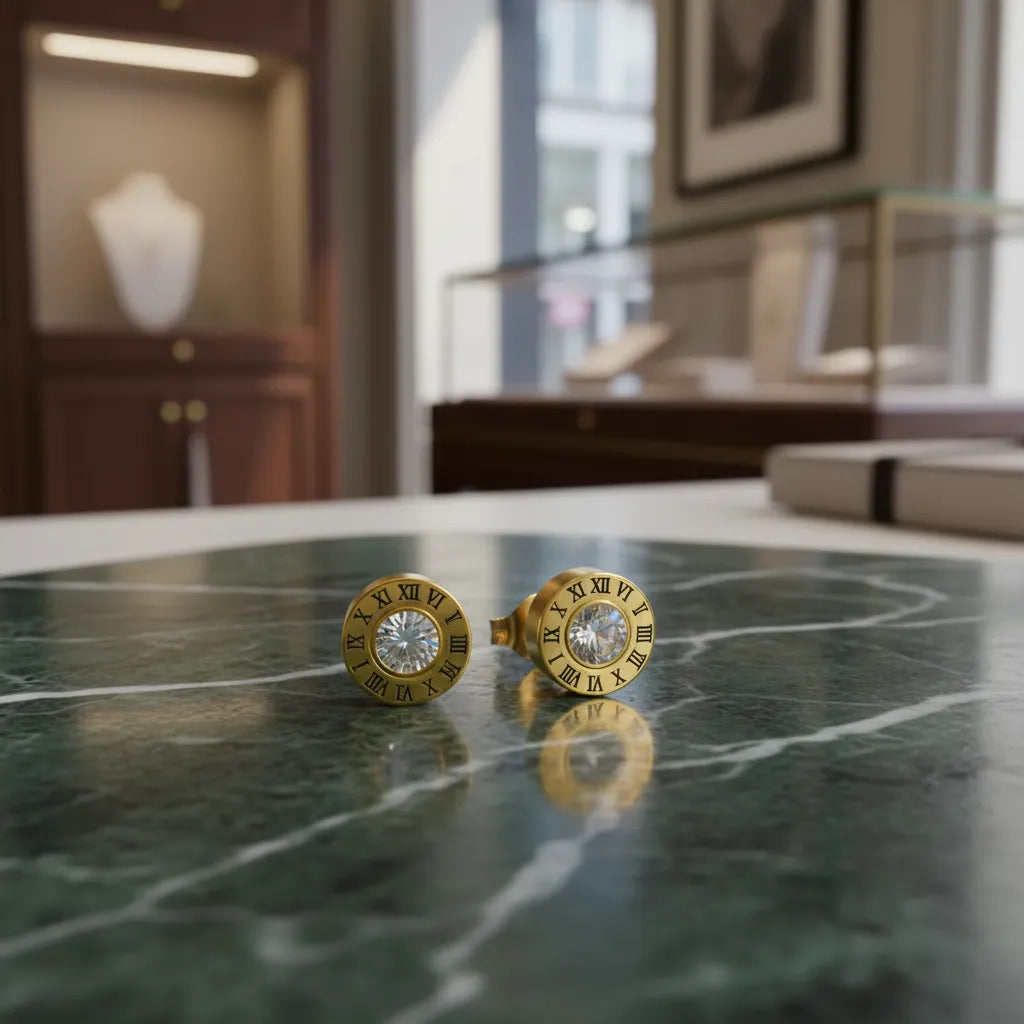 Aros Greek 8 mm Dorados con Zirconia