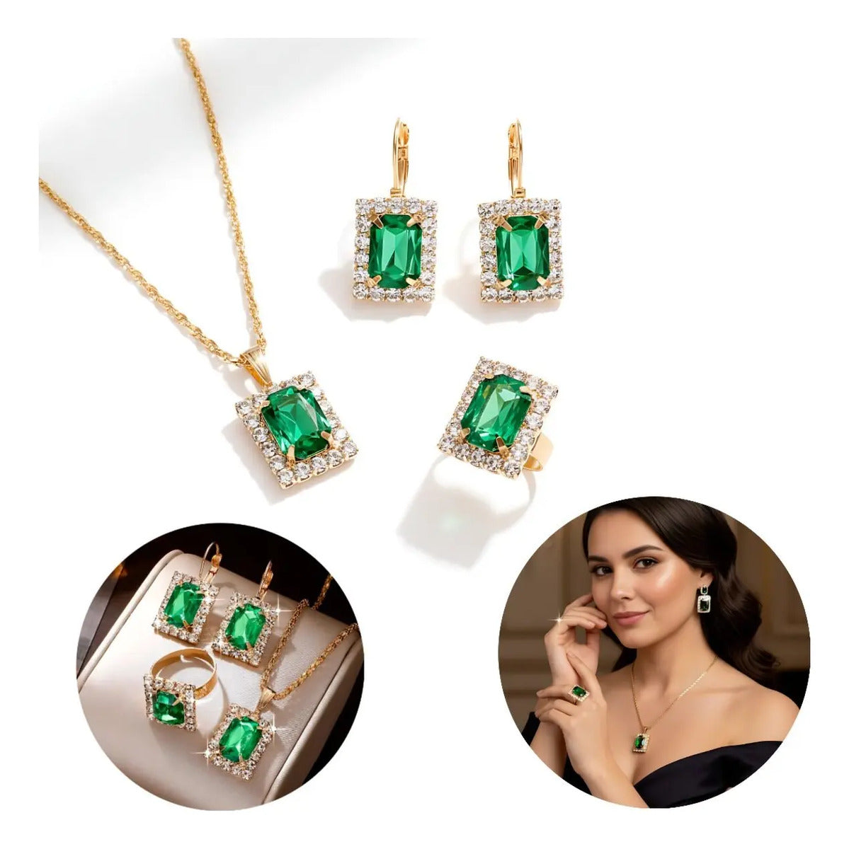 Set Esmeralda — Collar, Aros y Anillo