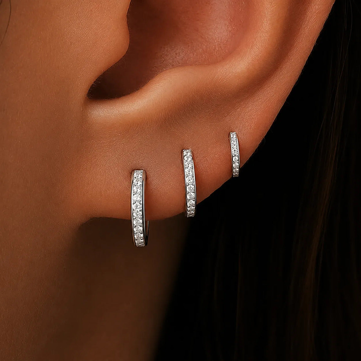 Set x3 Argollas con Circonias en Plata 925