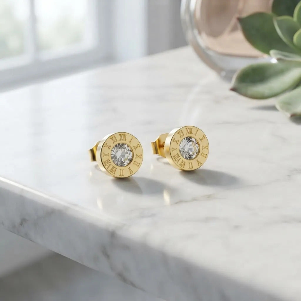 Aros Greek 8 mm Dorados con Zirconia