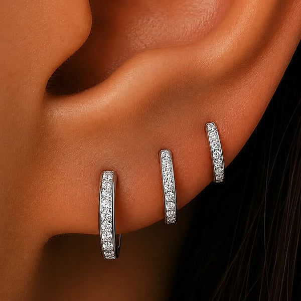 Set x3 Argollas con Circonias en Plata 925