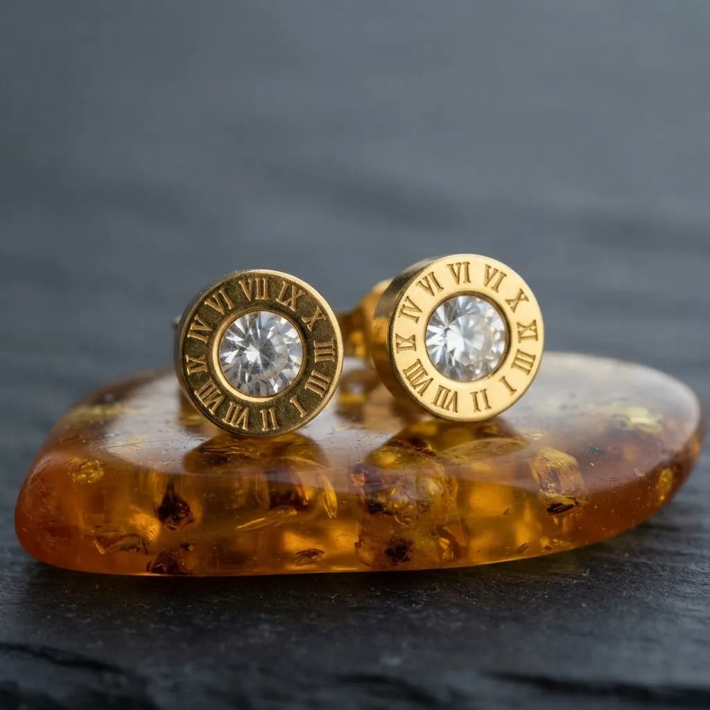 Aros Greek 8 mm Dorados con Zirconia