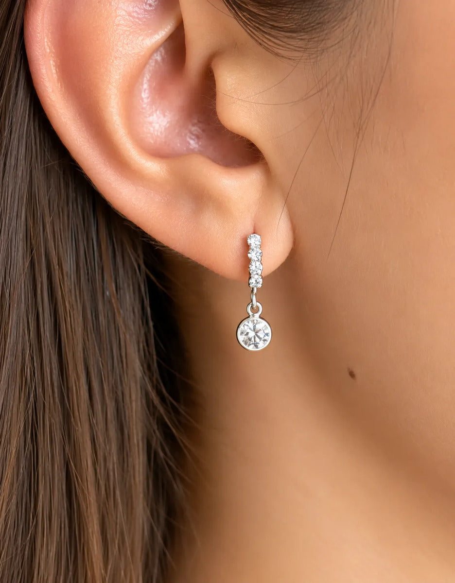 Aros Colgantes con Cubic Redondo en Plata 925