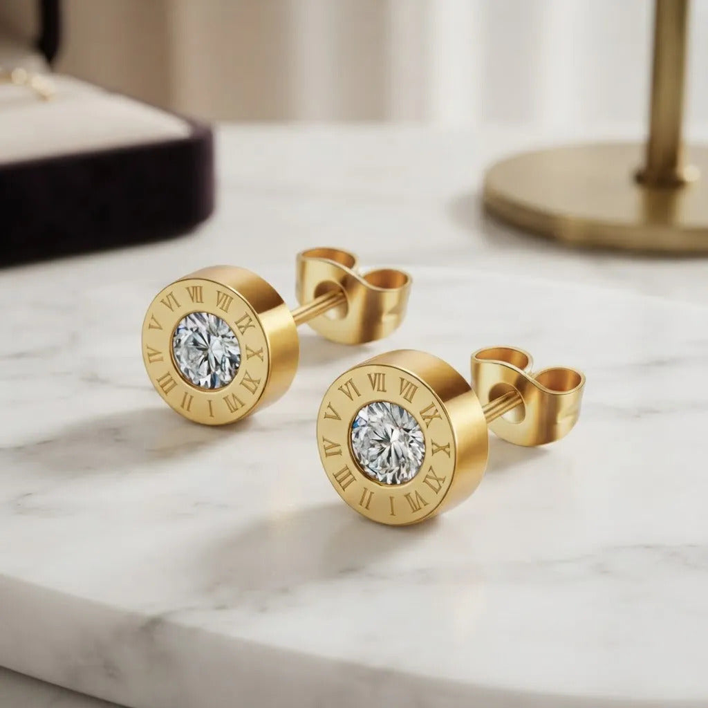 Aros Greek 8 mm Dorados con Zirconia