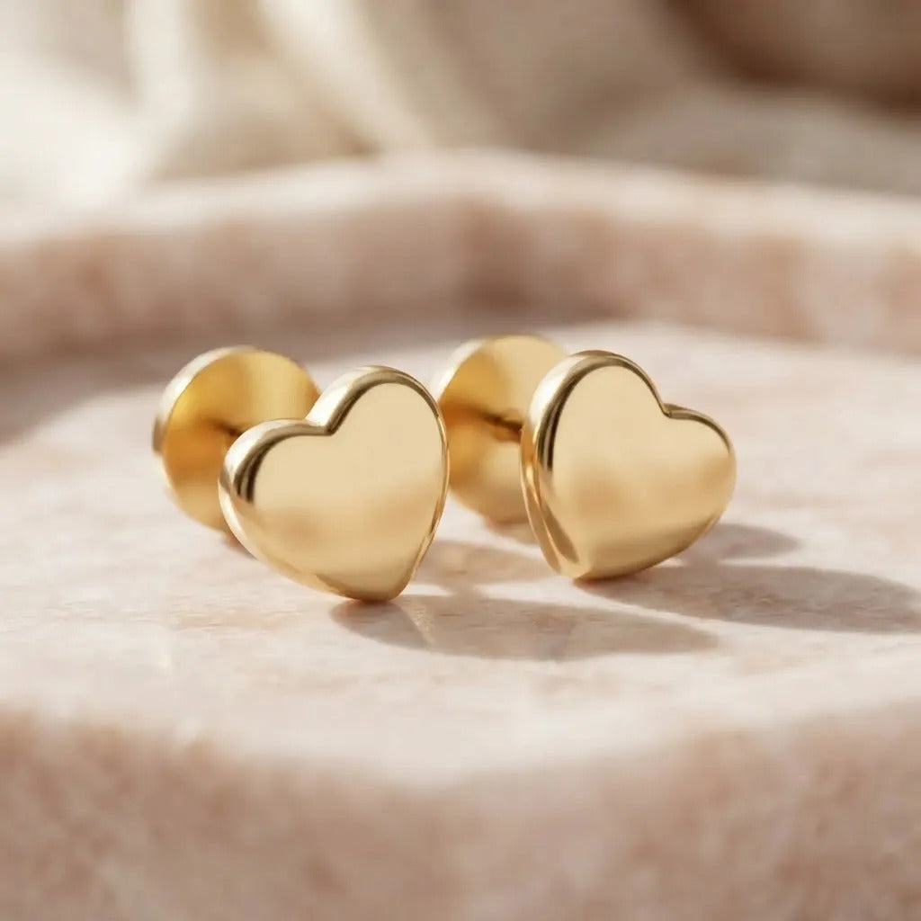 Abridores Corazón para Bebé con Perno de Oro 18K