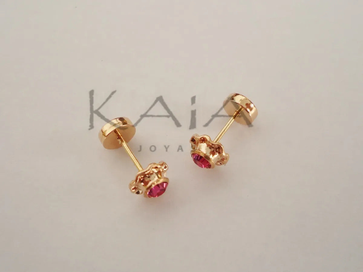 Abridores Rosa con Zirconia y Perno de Oro 18K