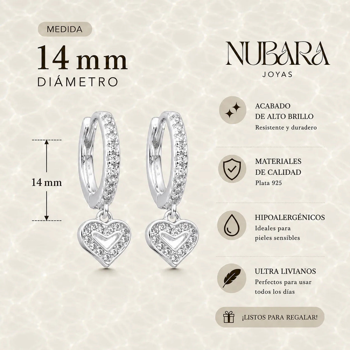 Huggies Corazón 14 mm en Plata 925