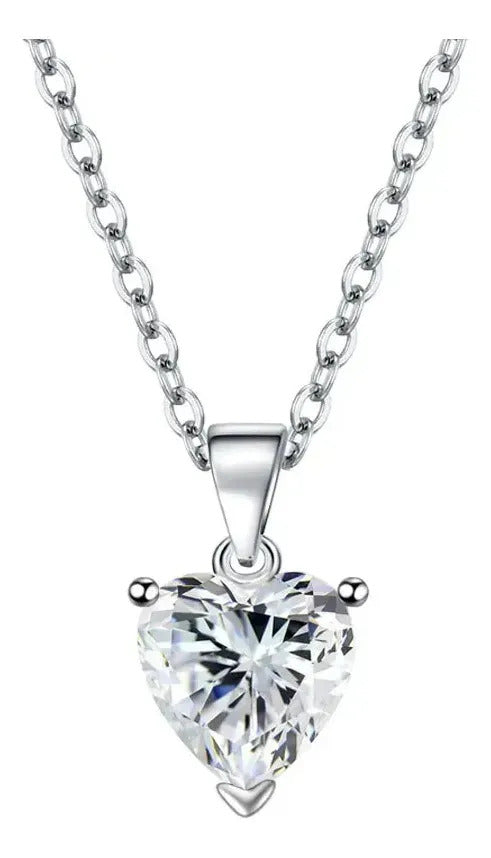 Set Corazón Blanco con Strass — Acabado Plateado