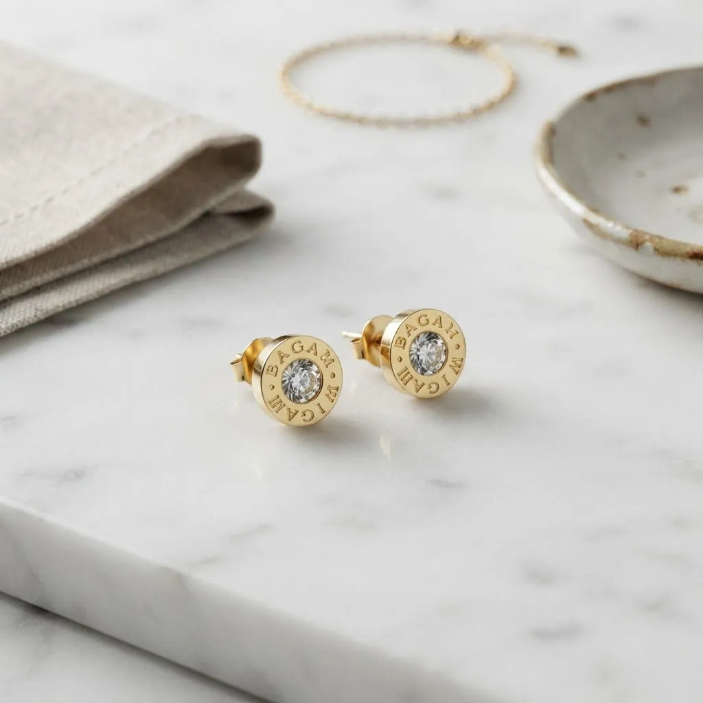 Aros Greek 8 mm Dorados con Zirconia